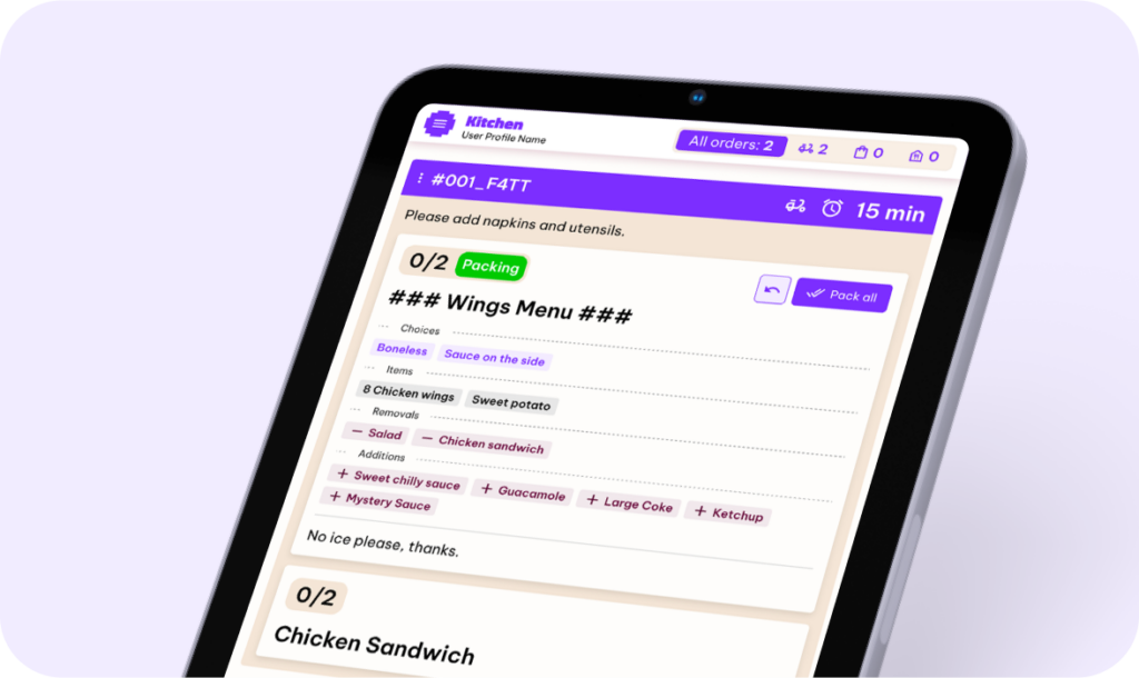 Kitchen app interface