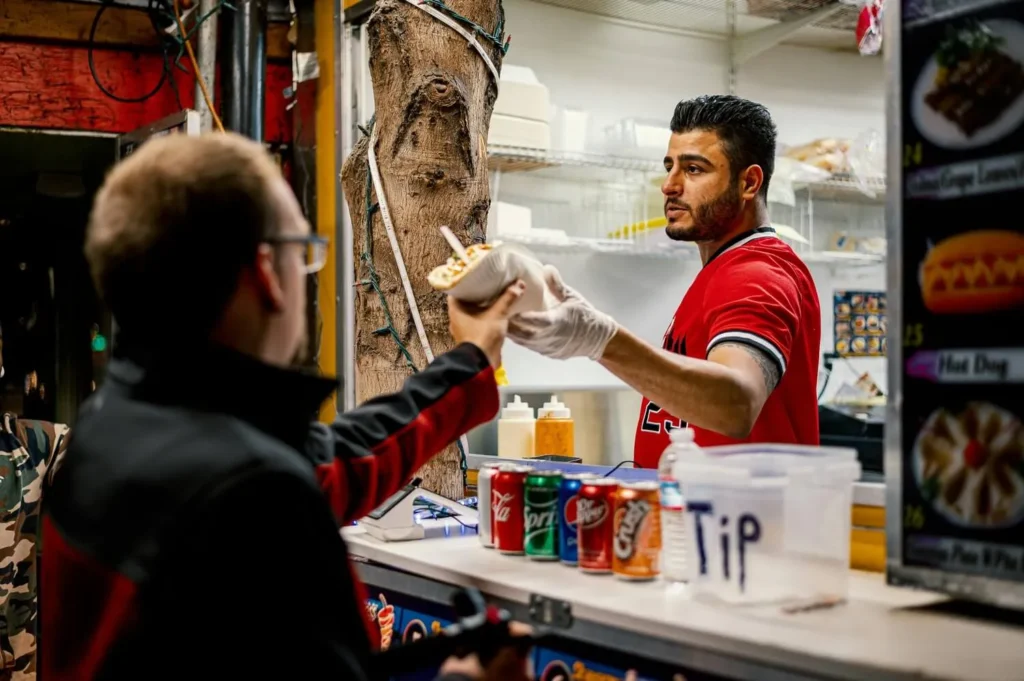 Delivery man packing order